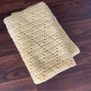 Diamond Pattern Crochet Baby Blanket Handmade Yellow